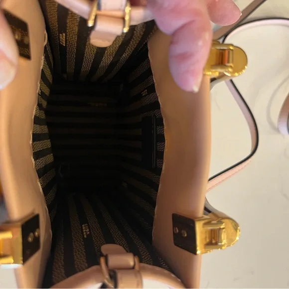 100% Authentic Fendi Pink Tortoishell Mini Sunshine Top Handle Crossbody Bag - Picture 8 of 11